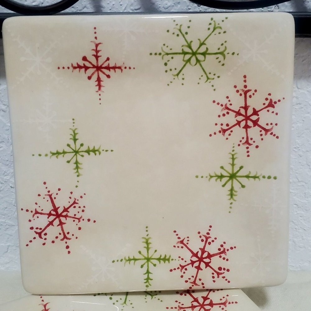 ONEIDA Debbie Taylor Kerman SNOWMATES 4 Square Canape Plates snack snowflake